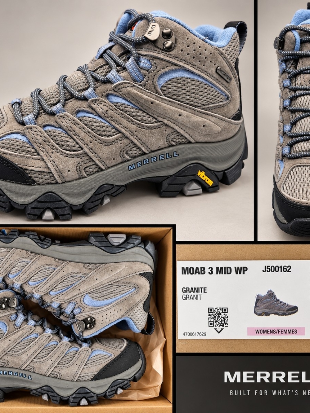 Merrell Women's Lace-Up Hiking Boots in Granite and Light Blue